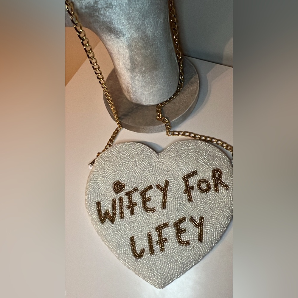 Wifey For Lifey Heart Beaded Crossbody Bag - White - Picture 4 of 6